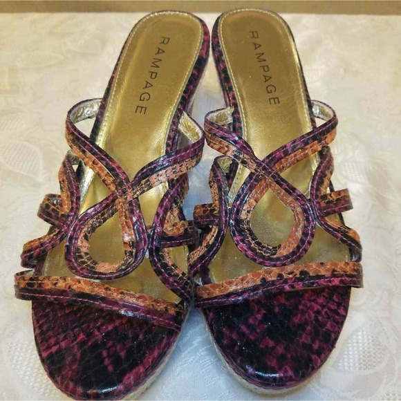 Womens Snake Slides Sandals Multicolor Snake Print Shoes Heel Cork Red Wedge 10 - Picture 1 of 6